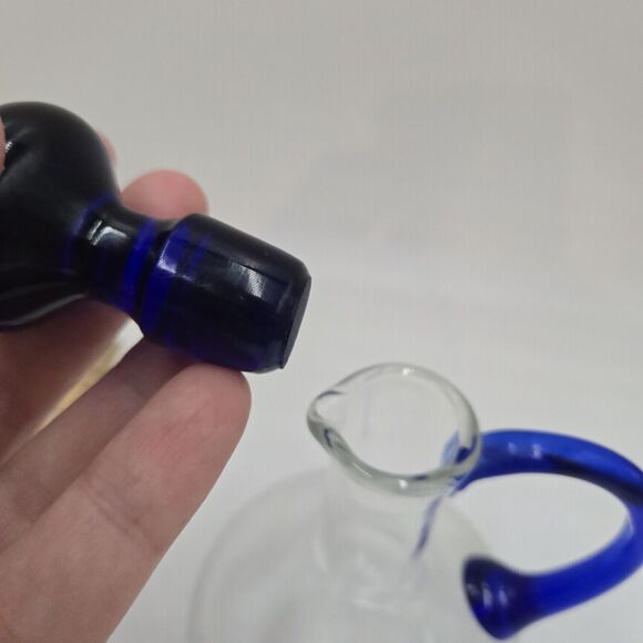 Vintage Cobalt Blue Pitcher Roman Art Hand Blown Glass Cruet With Stopper - Picture 4 of 4